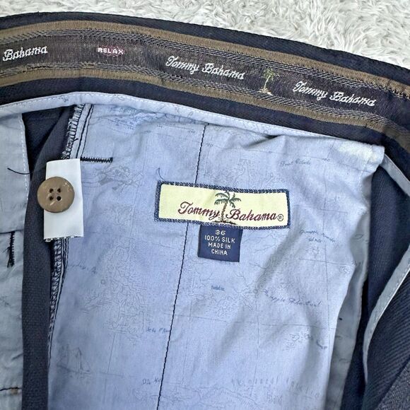 Tommy‎ Bahama Men’s Silk Pleated Dress Pants 36 Navy Black Textured Relaxed Fit - Picture 10 of 12
